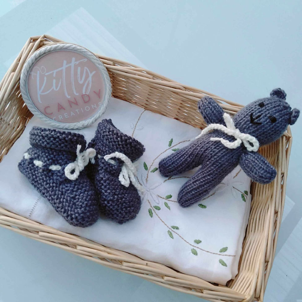 Little Teddy & Booties Set - Handknitted (multiple colours)