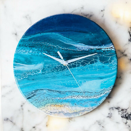 Fluid Art/Resin Timber Clock |Beach |30cm