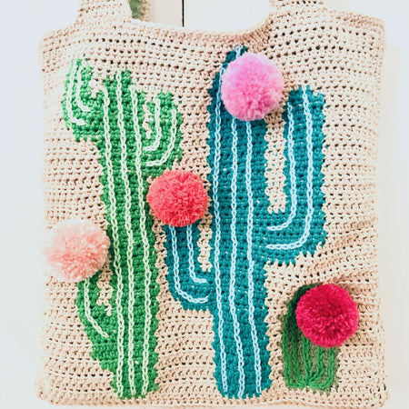 Crocheted Bag with cactus detail, fully lined.