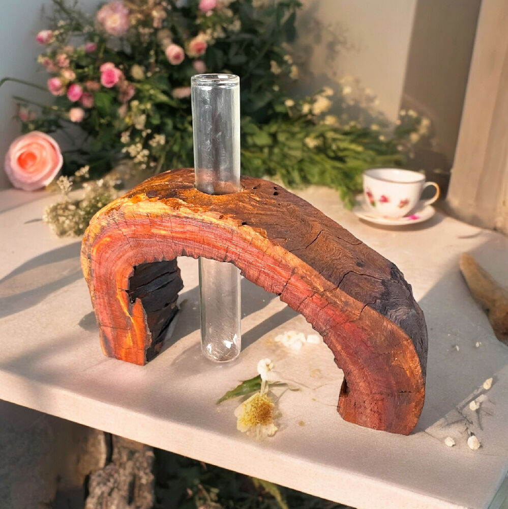 Rustic log vase - half