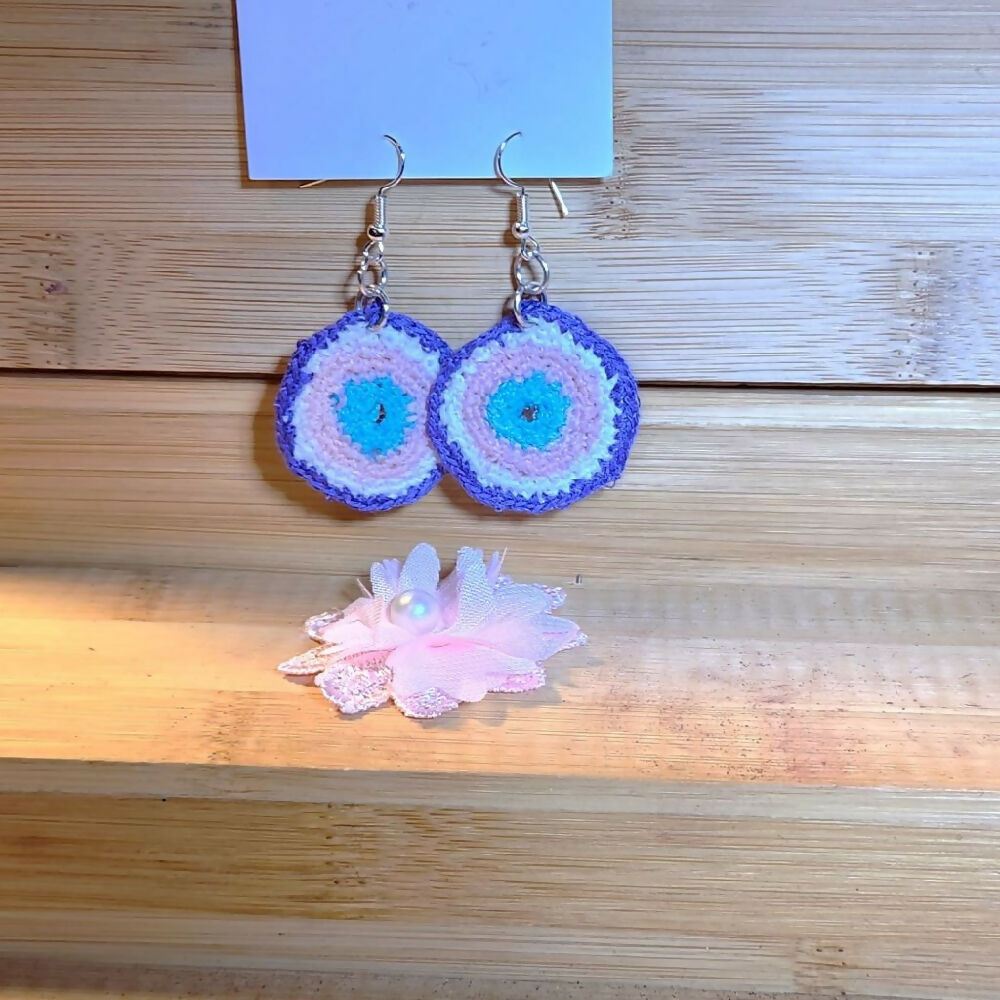 Micro-crochet dangle earrings pink, blue,white, purple SS hooks.