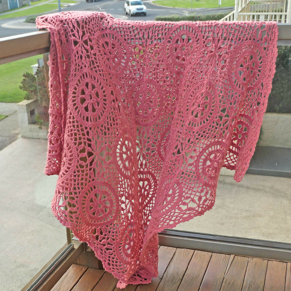 Unique: Crochet throw rug, wool and angora. Free post