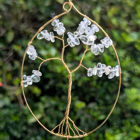 Quartz crystal suncatcher set with flower charms