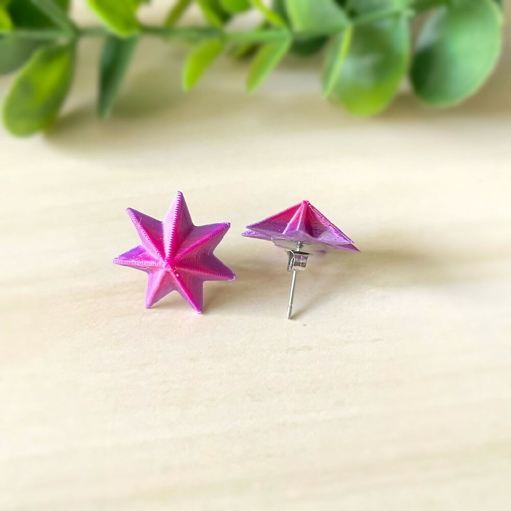 Australian-artist-handmade-jewellery-stud-earrings-3D-printed-star-pink-purple-6