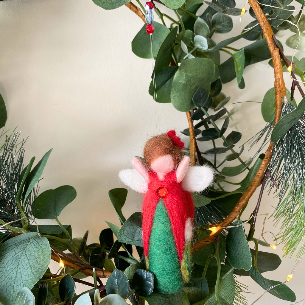 Holly Guardian of Christmas Joy | Handcrafted Needle Felted Wool Christmas Fairy Ornament | Flower Guardian Collection