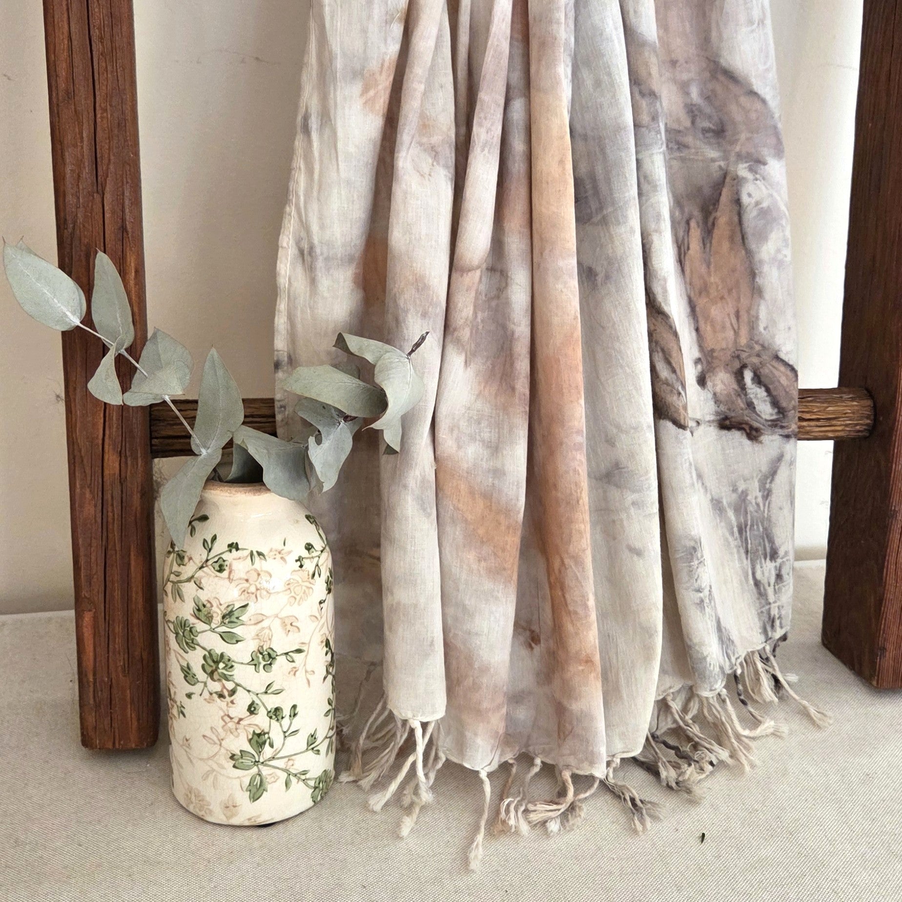 The Ivory - Fine Voile Cotton Ecoprint Scarf/Wrap