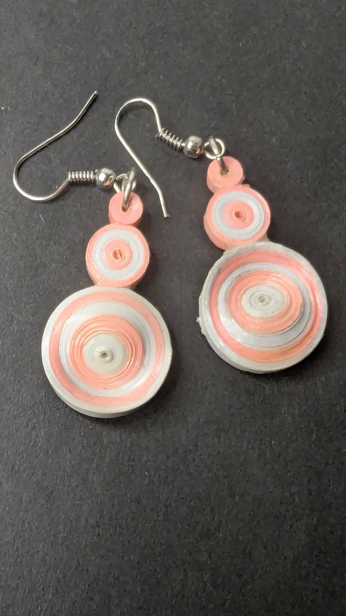 Quilled Skewed pink and white earrings