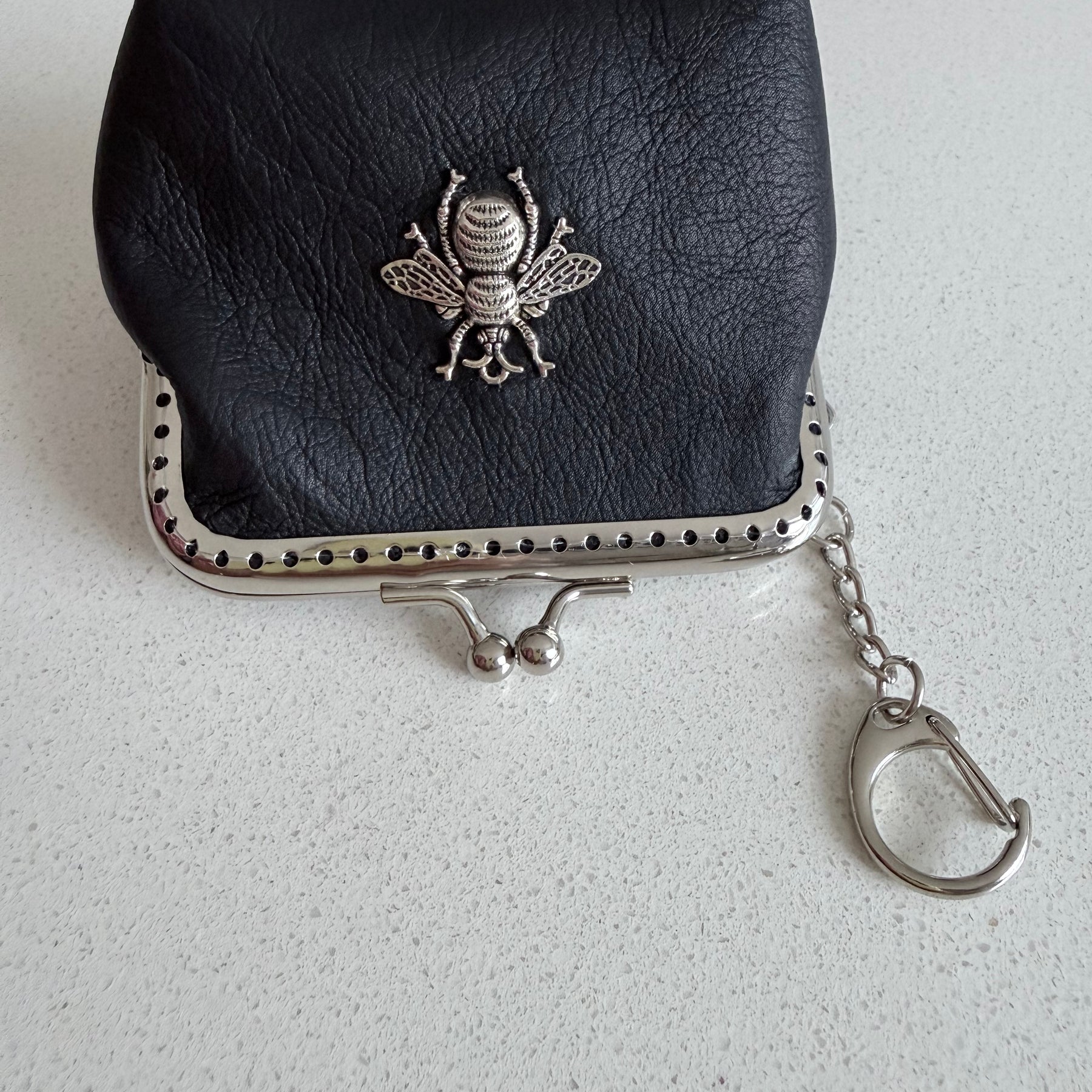 ‘Bee’ leather coin purse with key chain