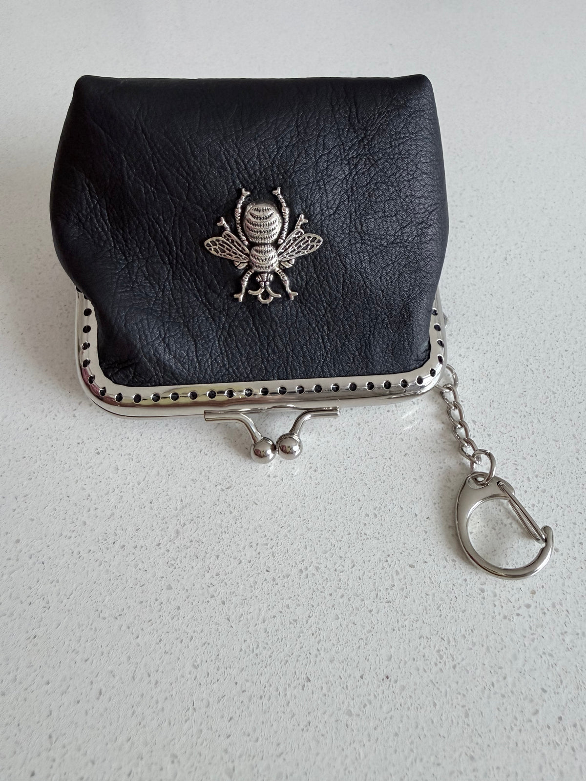 ‘Bee’ leather coin purse with key chain