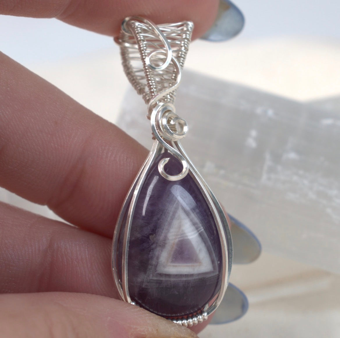 Violet Gateway - Chevron Amethyst Wire Wrapped Pendant