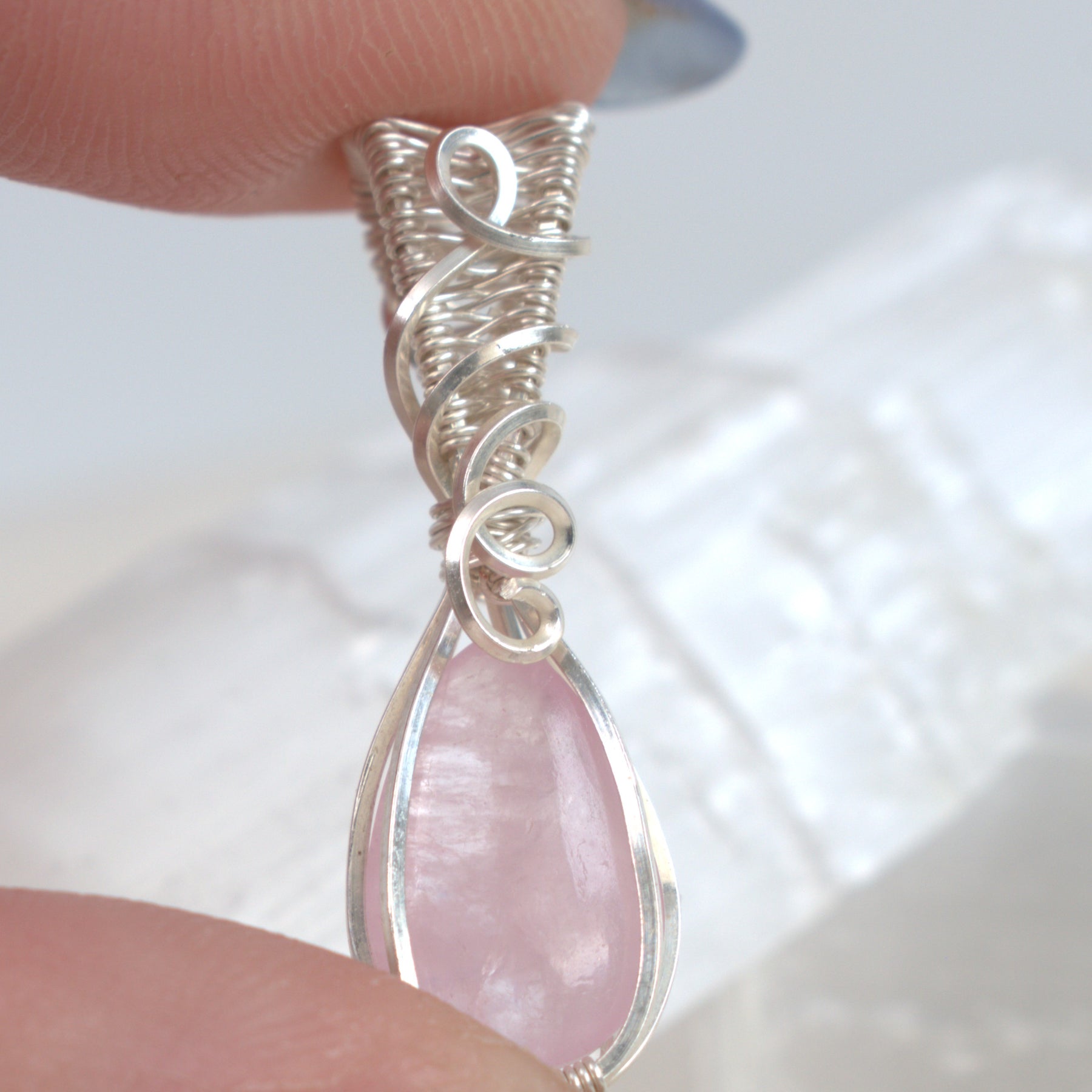 Amity - Natural Morganite Pendant in Silver-Filled Wire