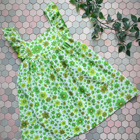 Size 2 Girls’ Dress in Vintage Green Floral Cotton