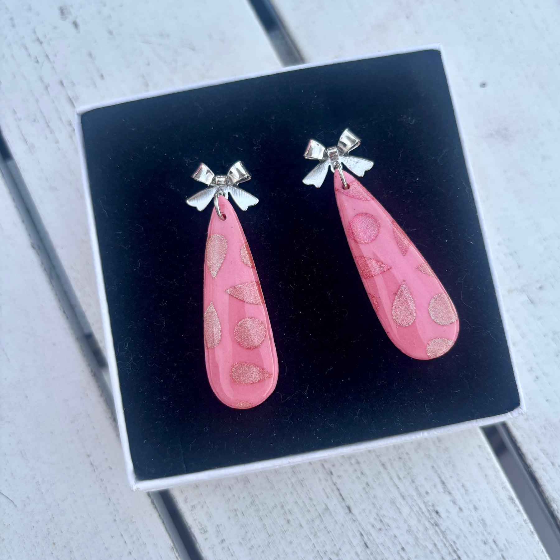 Pink Bow Statement Earrings