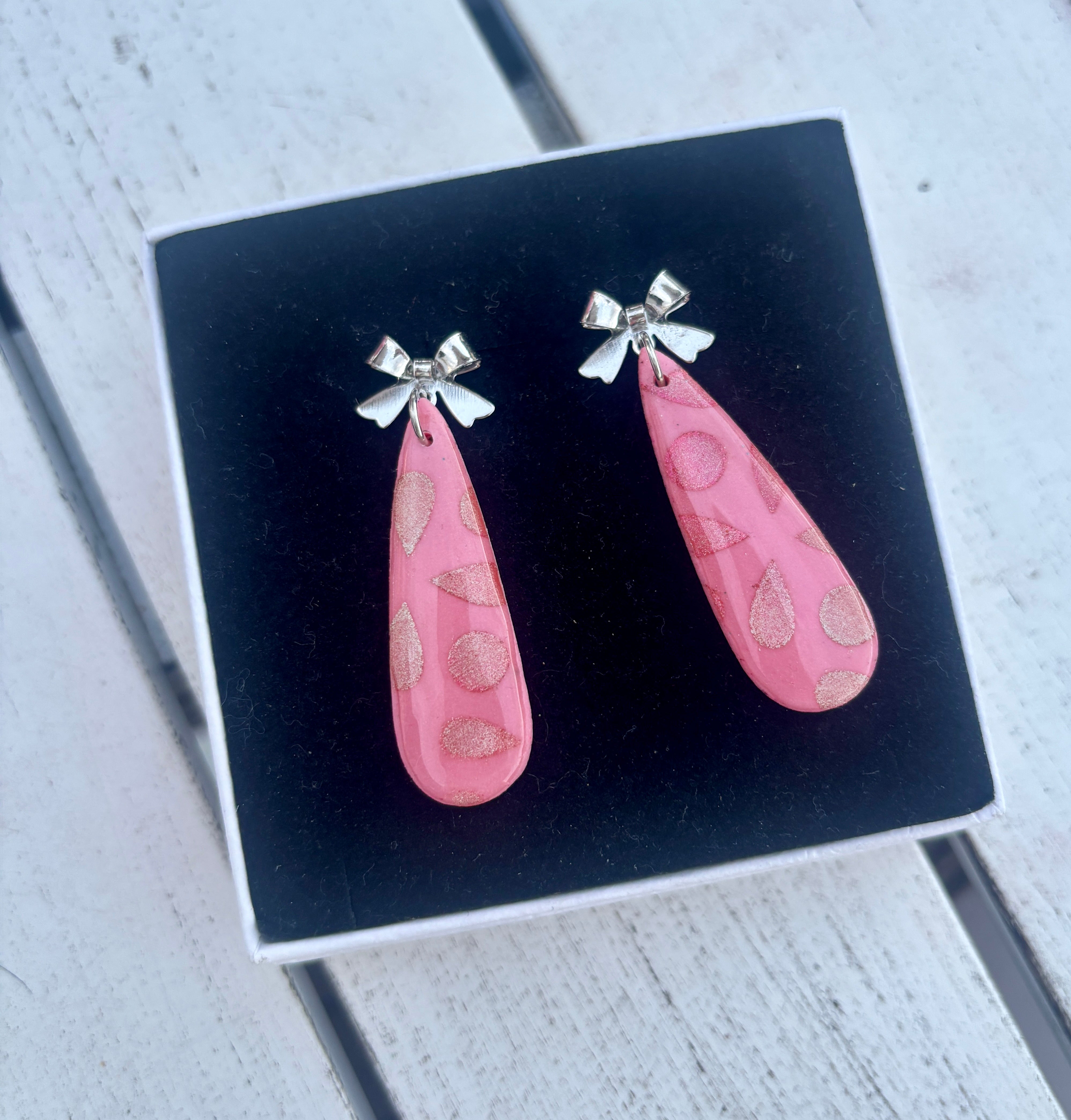 Pink Bow Statement Earrings