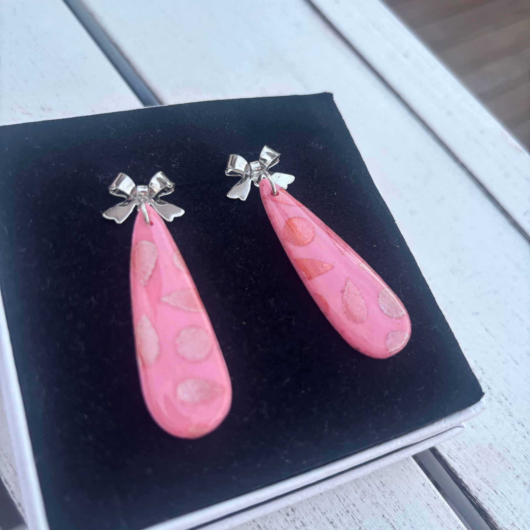 Pink Bow Statement Earrings