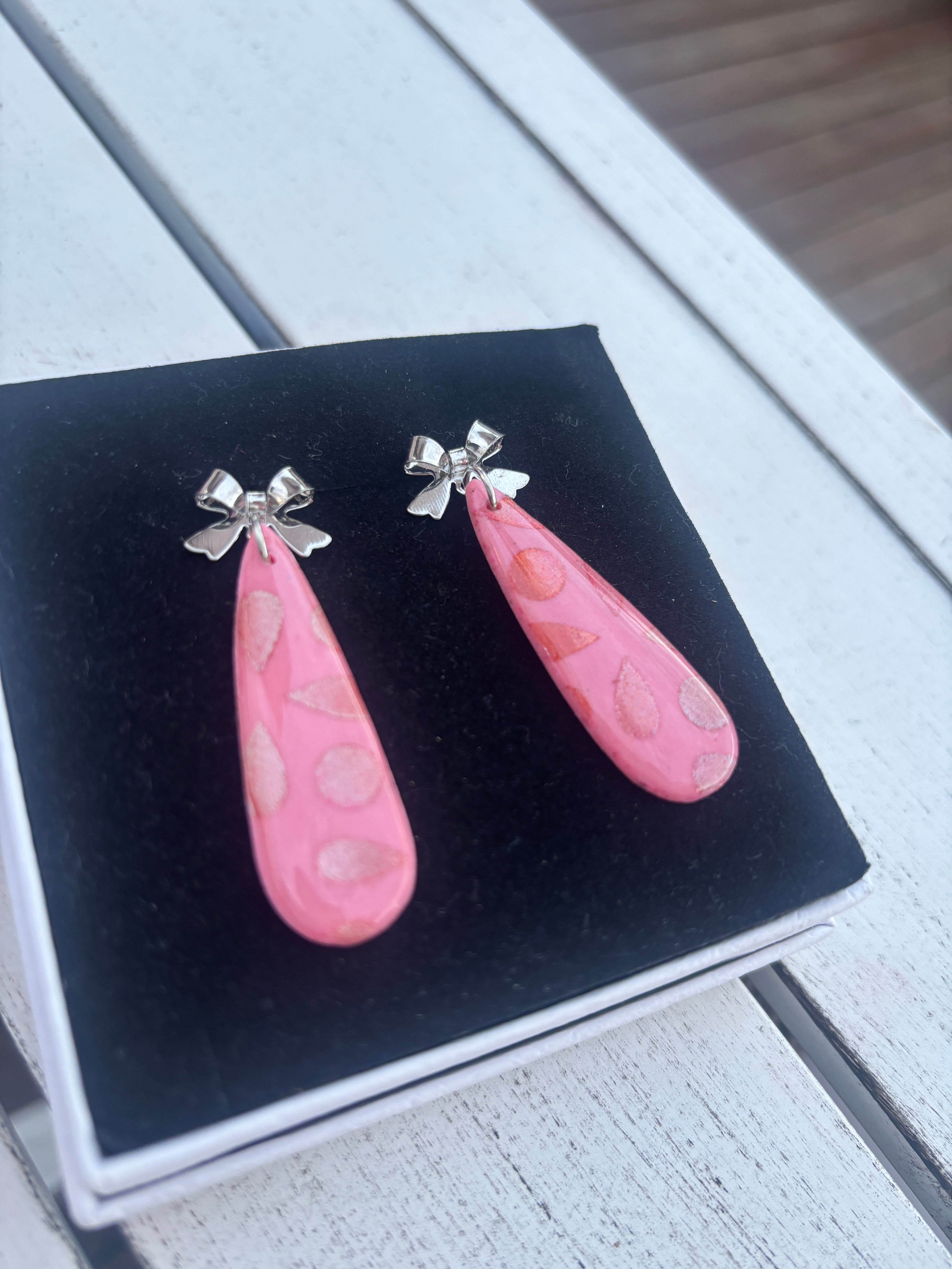 Pink Bow Statement Earrings