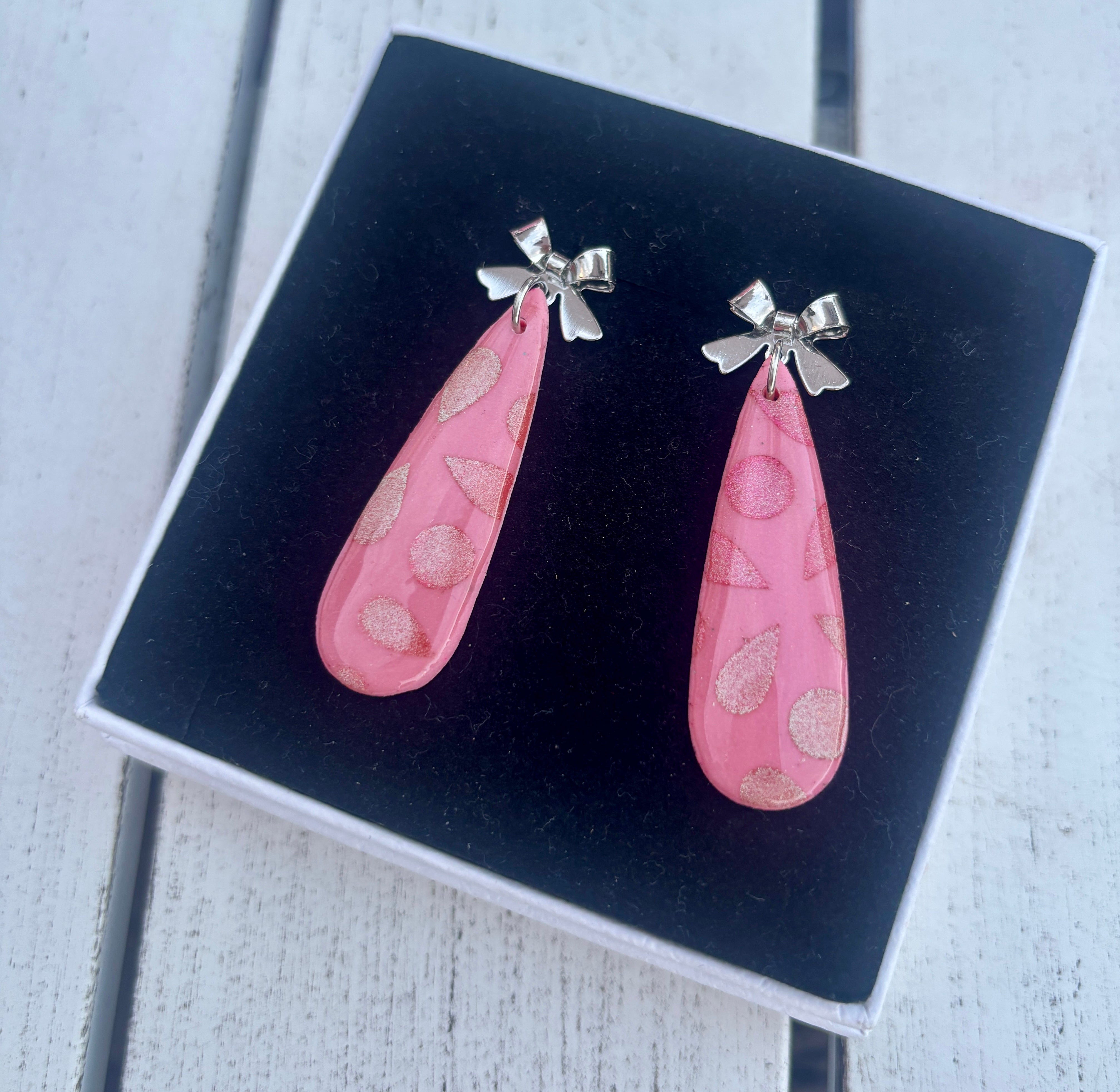 Pink Bow Statement Earrings