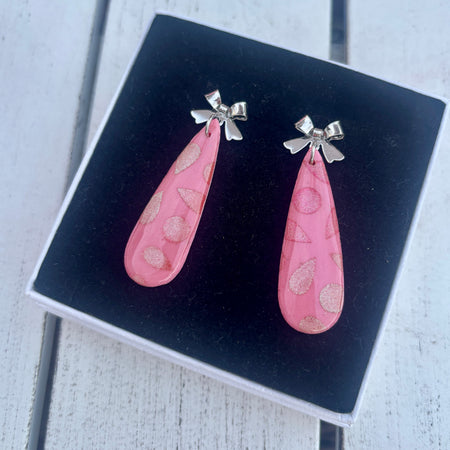 Pink Bow Statement Earrings