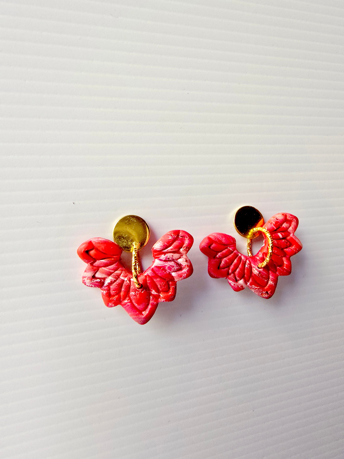 Red Marbled Floral 9k Gold Plated Earrings