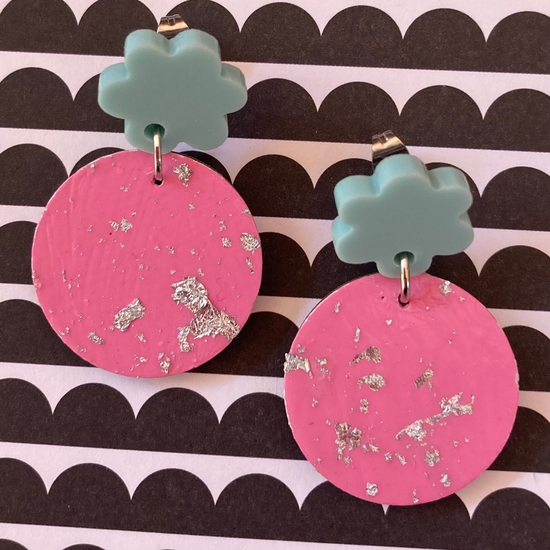 Lolly pink / silver fleck earrings