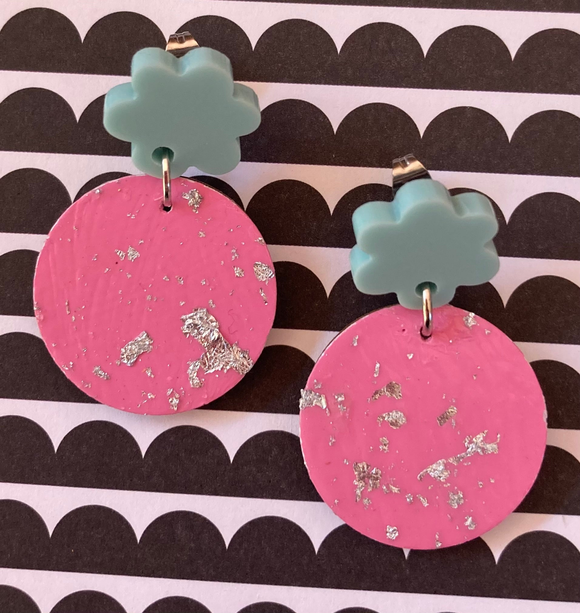 Lolly pink / silver fleck earrings