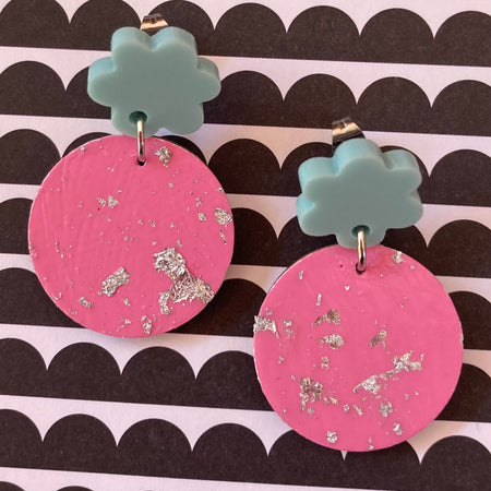 Lolly pink / silver fleck earrings
