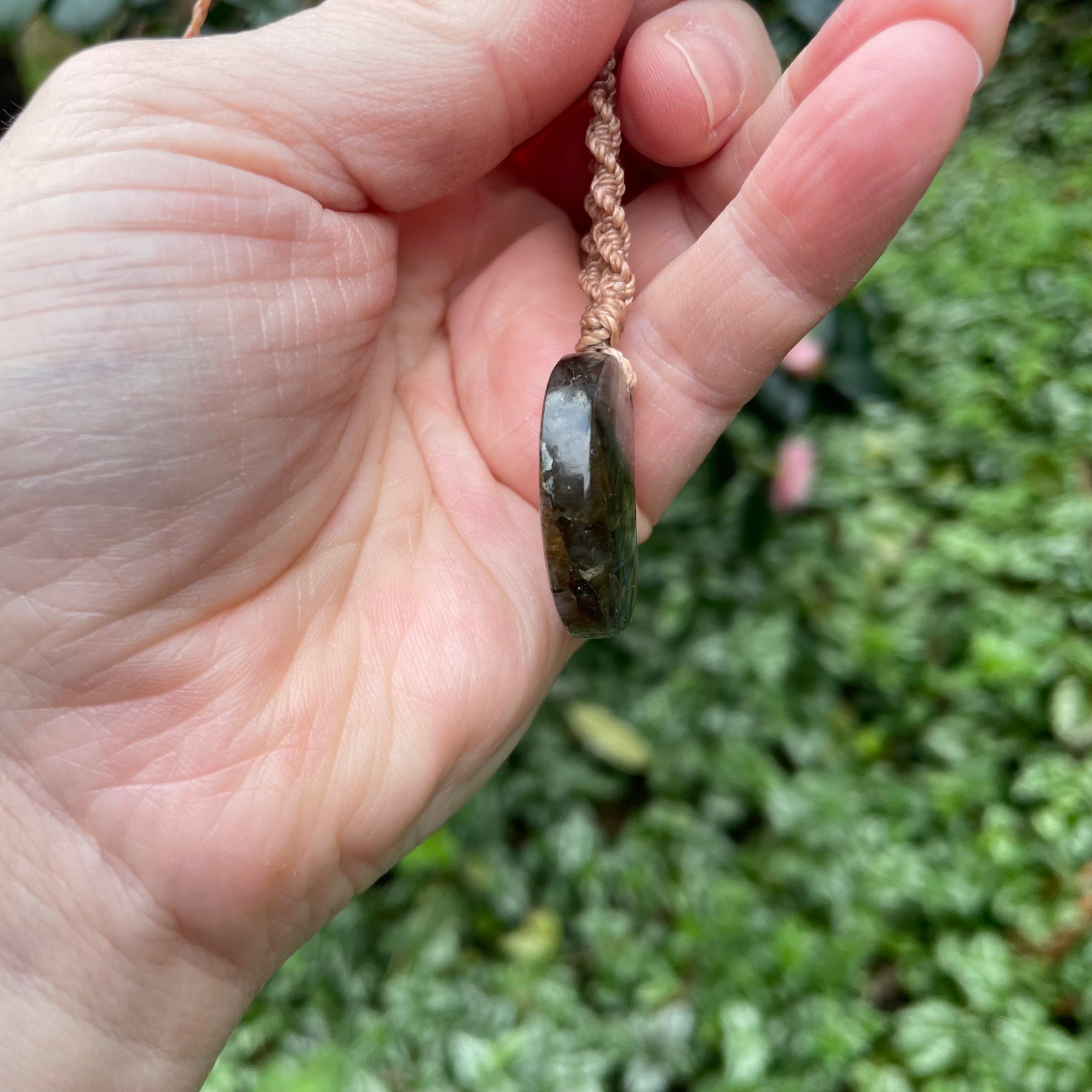Labradorite Pendant: Crescent moon Beaded Macrame, Adjustable Boho Gift