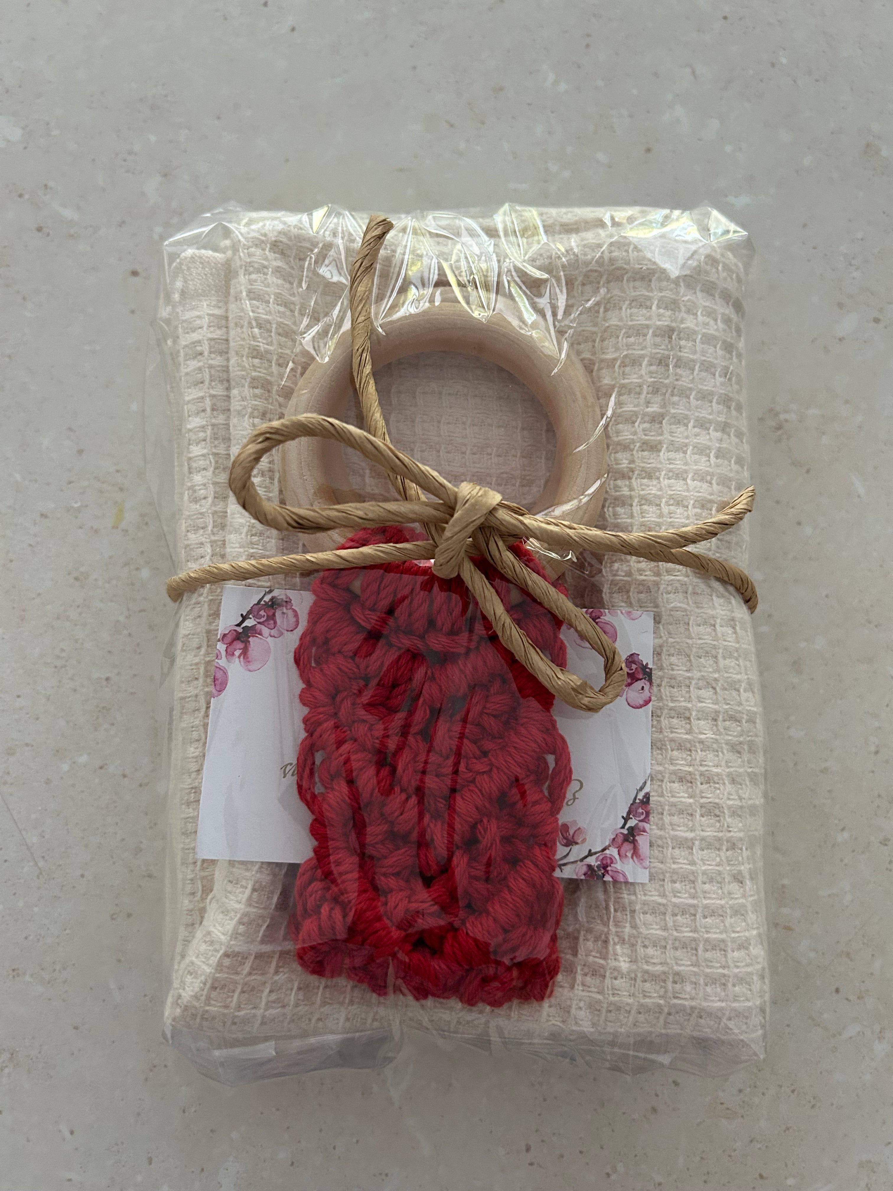 Red Hearts Macrame Tea towel Holder