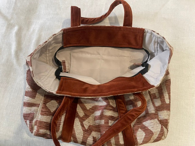 Terracotta Geometric Tote with Velvet Handles