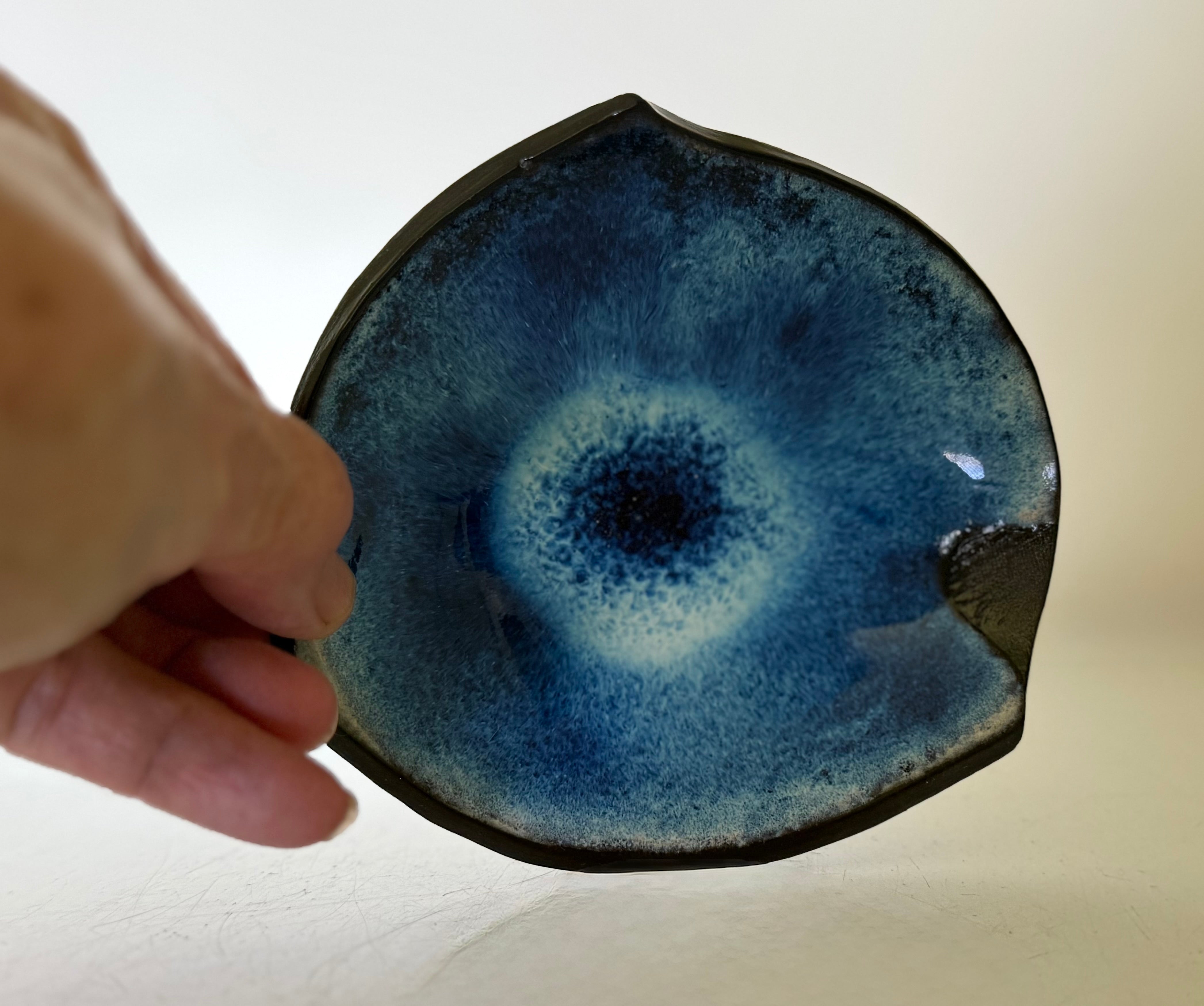 Small asymetrical blue dish