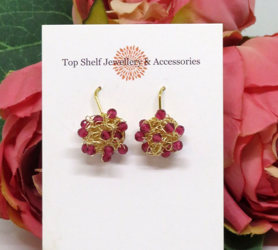 Ruby 'Galaxy' Crochet Wire Beaded Earrings
