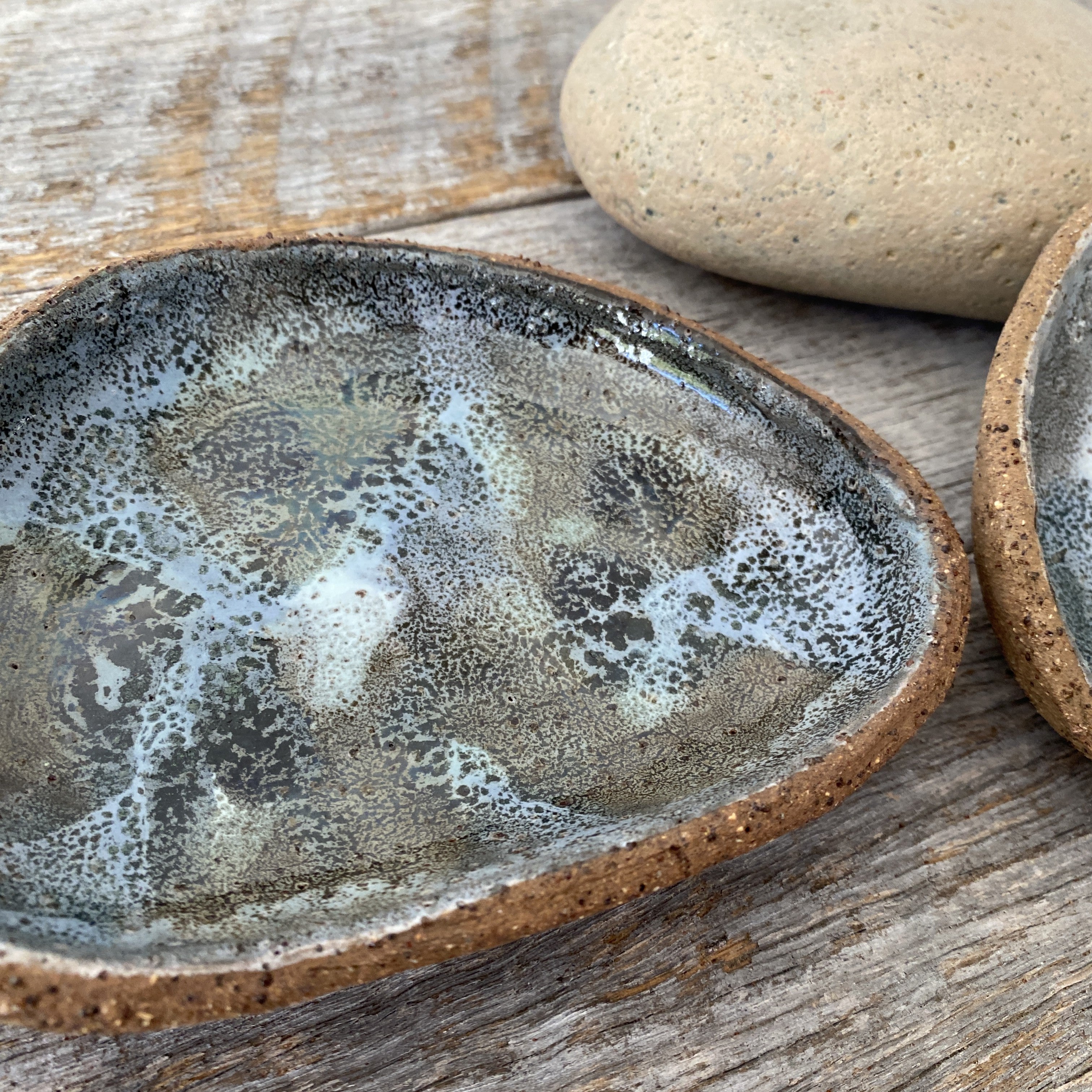 Tide Flow Ceramic Dish - Unique - Blue, green and grey tones.