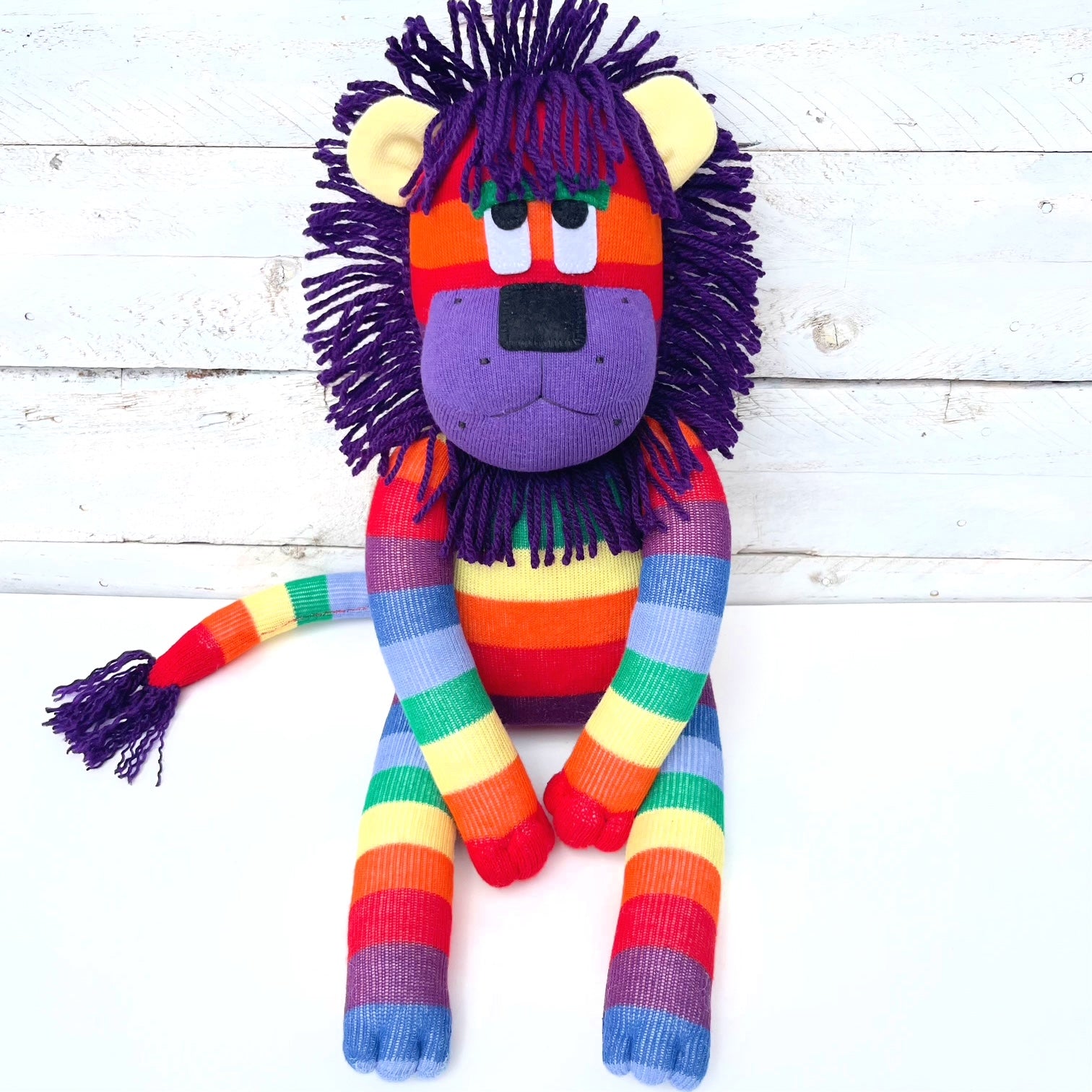 Luna the Rainbow Sock Lion - MADE TO ORDER soft toy