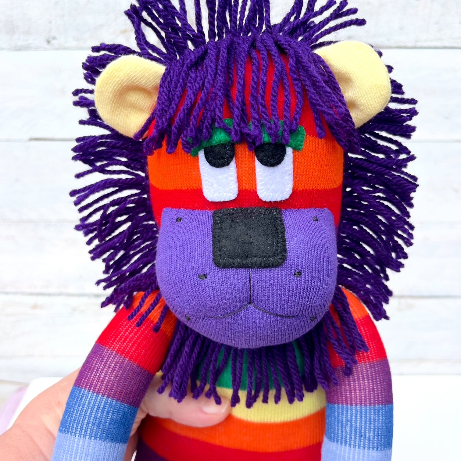 Luna the Rainbow Sock Lion - READY TO SHIP soft toy