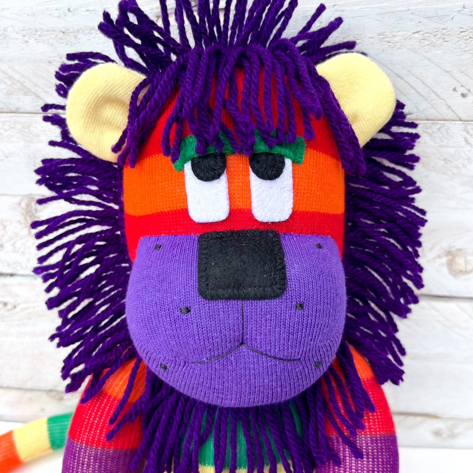 Luna the Rainbow Sock Lion - MADE TO ORDER soft toy