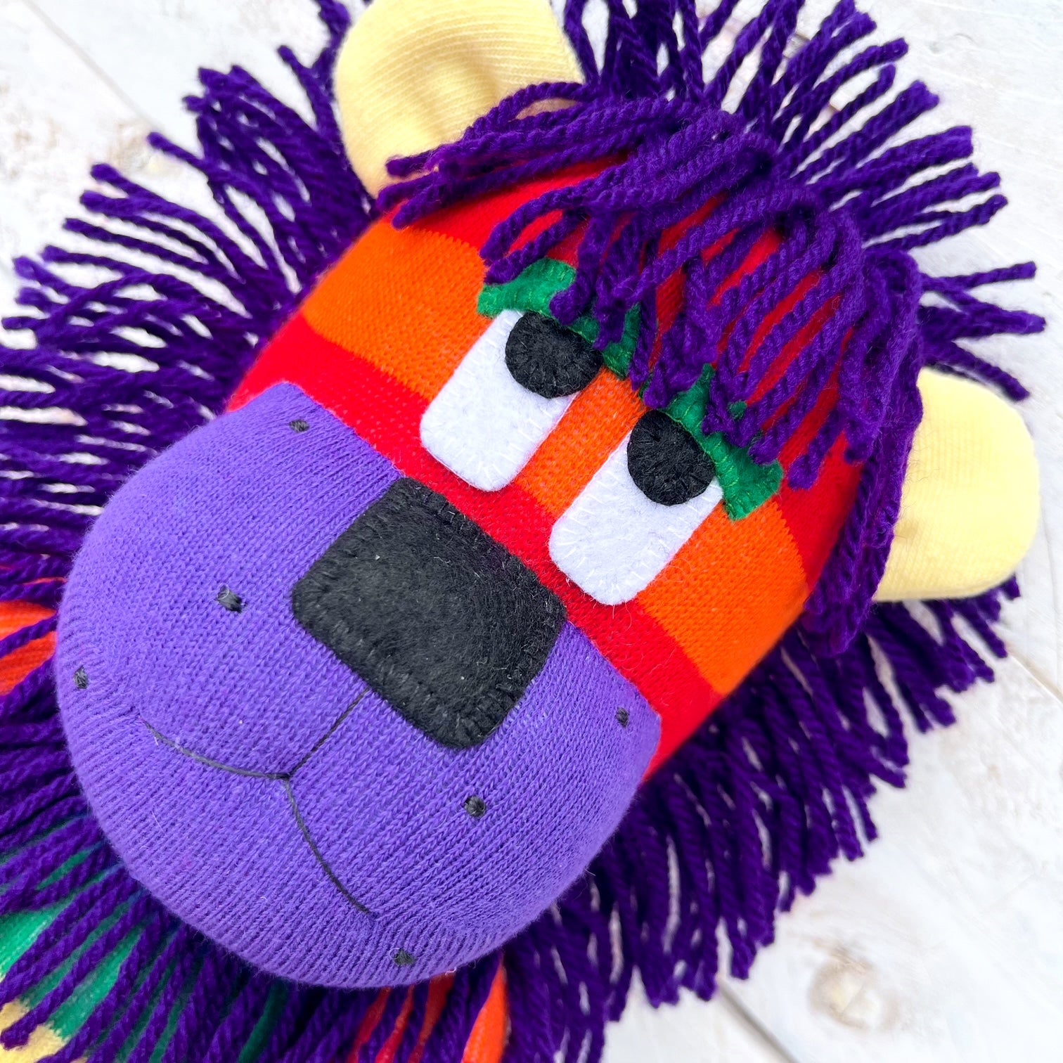 Luna the Rainbow Sock Lion - READY TO SHIP soft toy