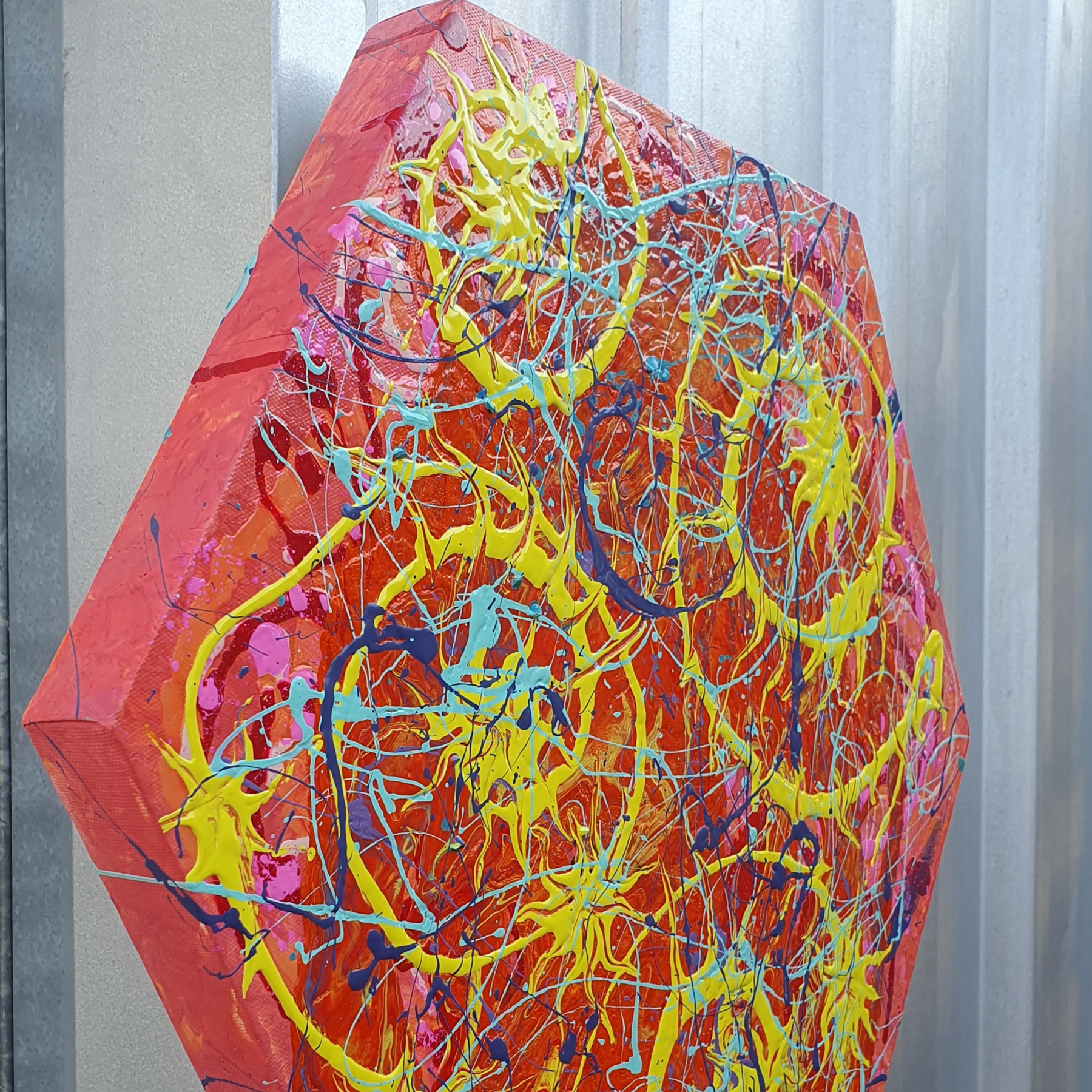 Solar Flare. Original Abstract, Hexagon Acrylic Canvas Painting.