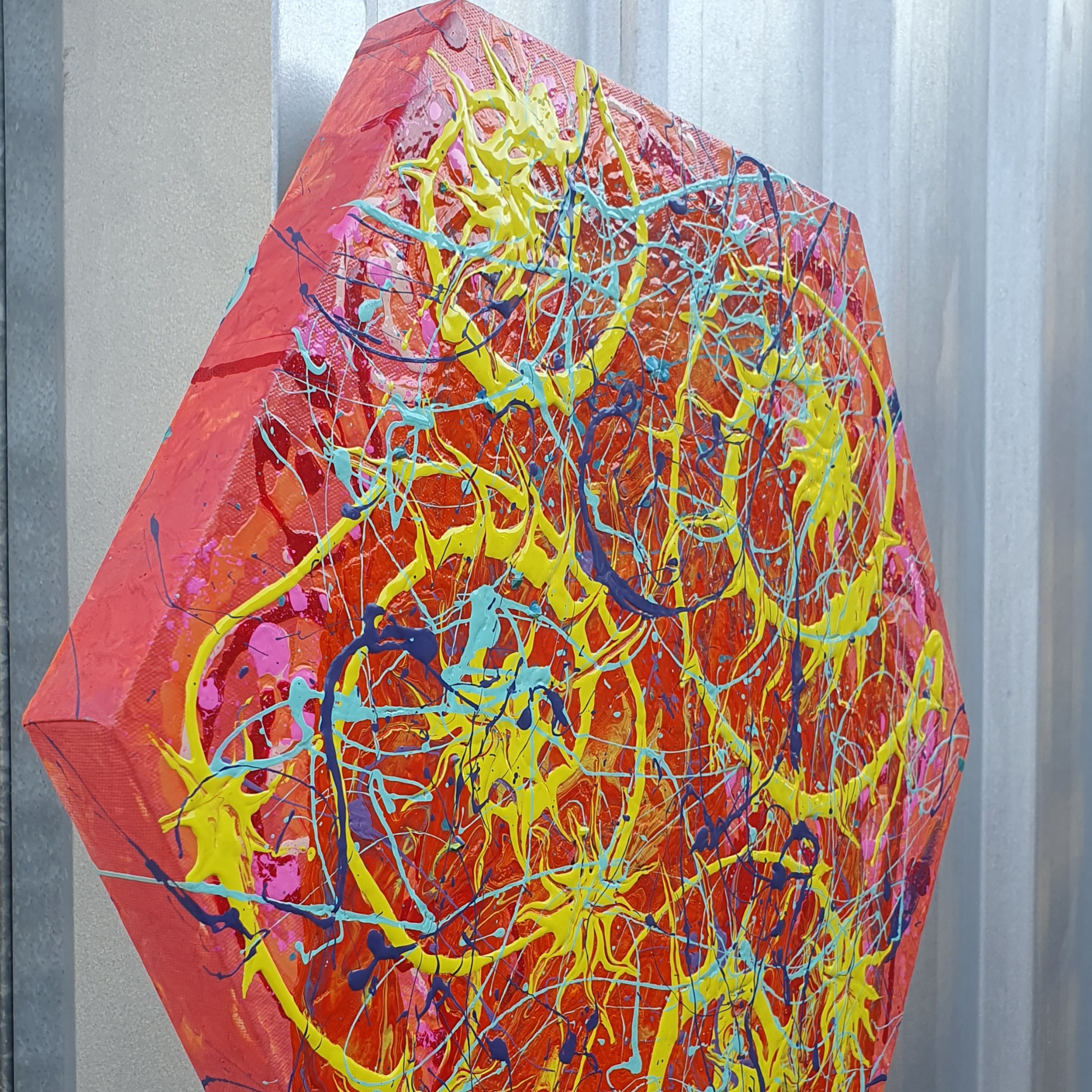 Solar Flare. Original Abstract, Hexagon Acrylic Canvas Painting.