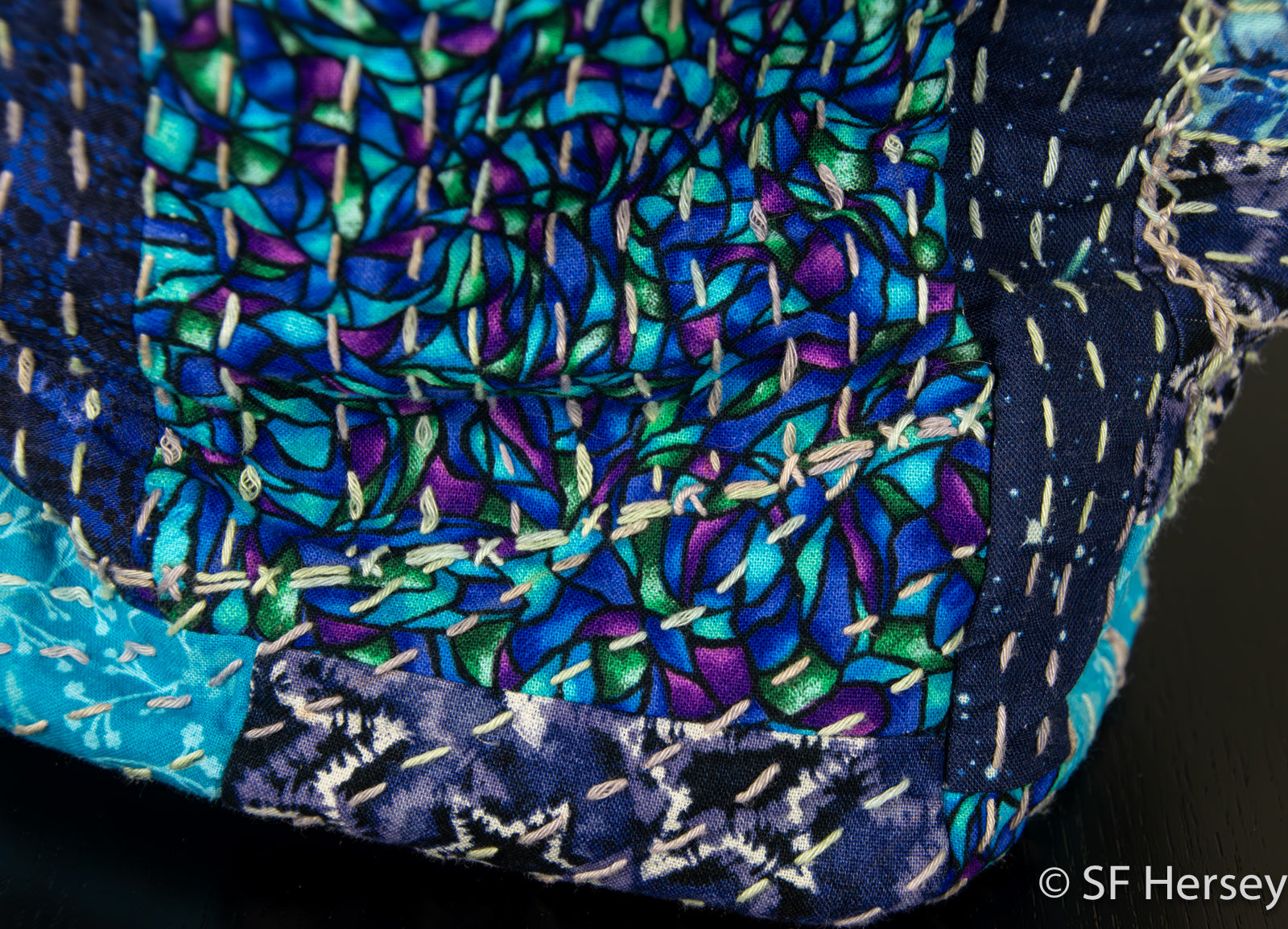 Boro-style Drawstring Pouch