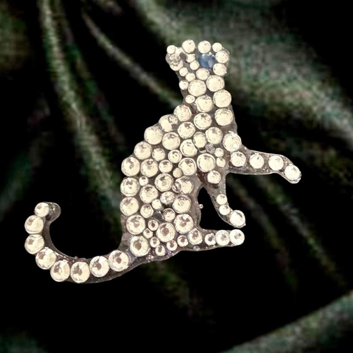 Silver Rhinestone Cat Brooch