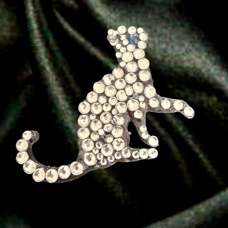 Silver Rhinestone Cat Brooch