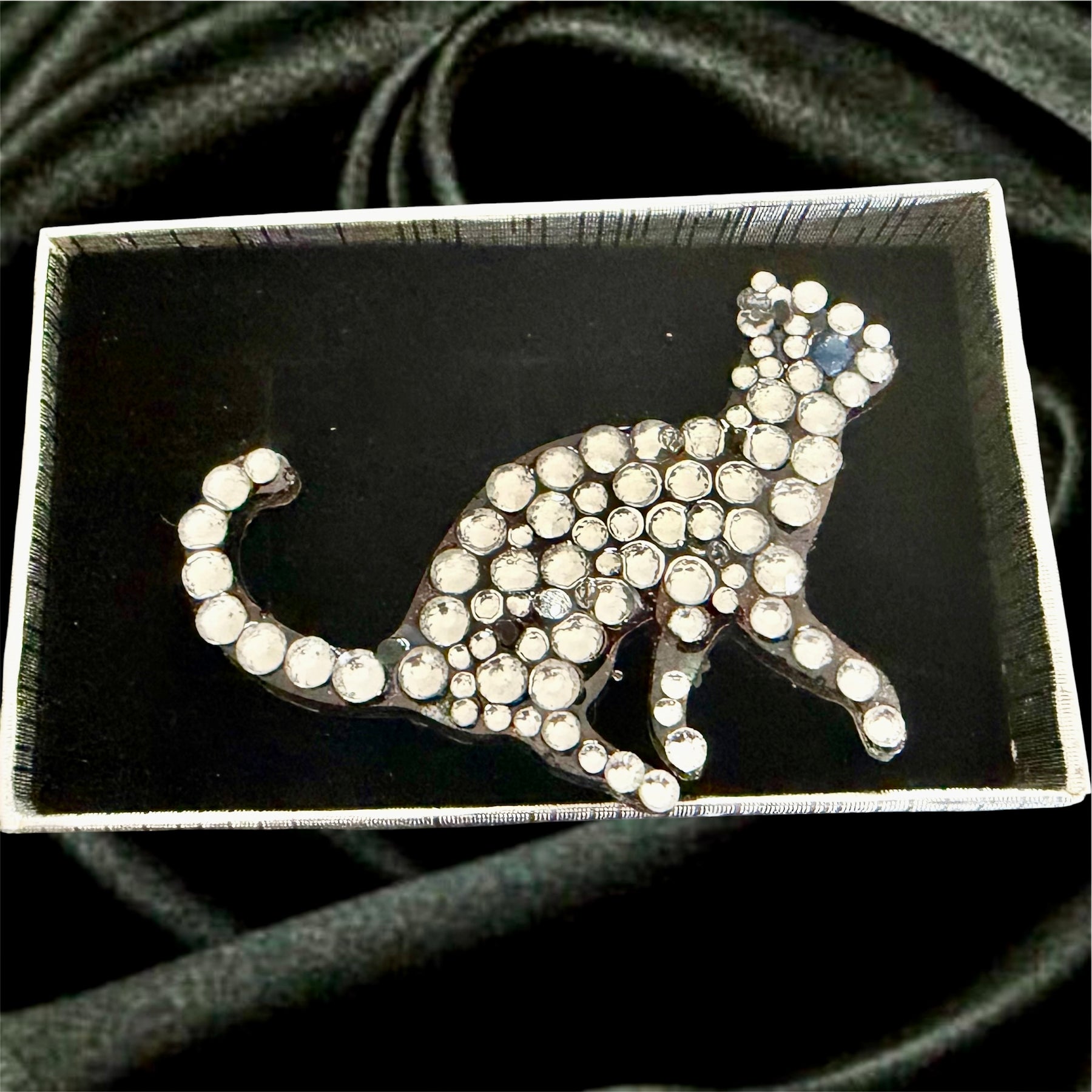 Silver Rhinestone Cat Brooch