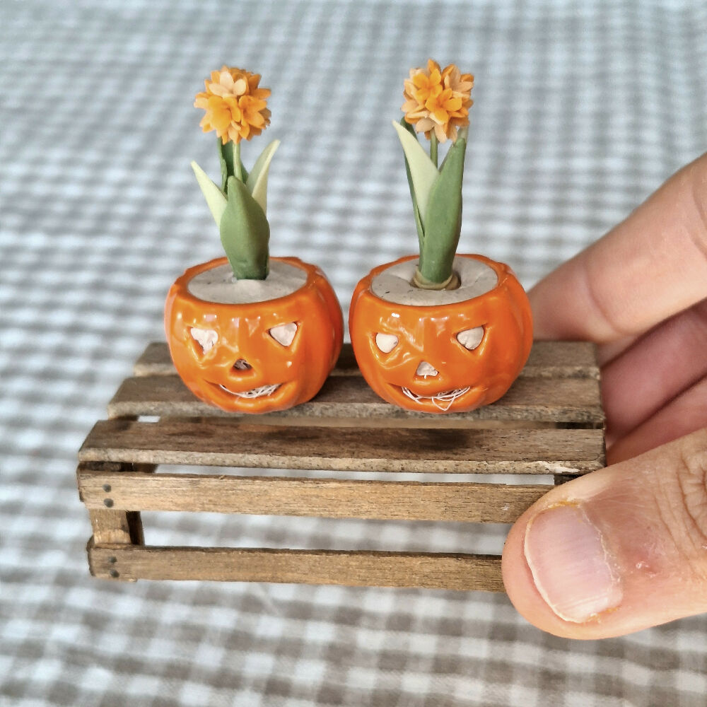 Planter with flowers/pot with Lid - JACK O'LANTERN