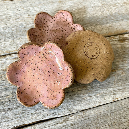 Flower Shaped Ceramic Tea Light Candle Holder - Soft Pink with Speckles - Rustic & Cozy - Nordic inspired pottery