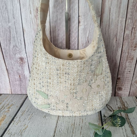 Upcycled embroidered & appliqued hobo slouch bag