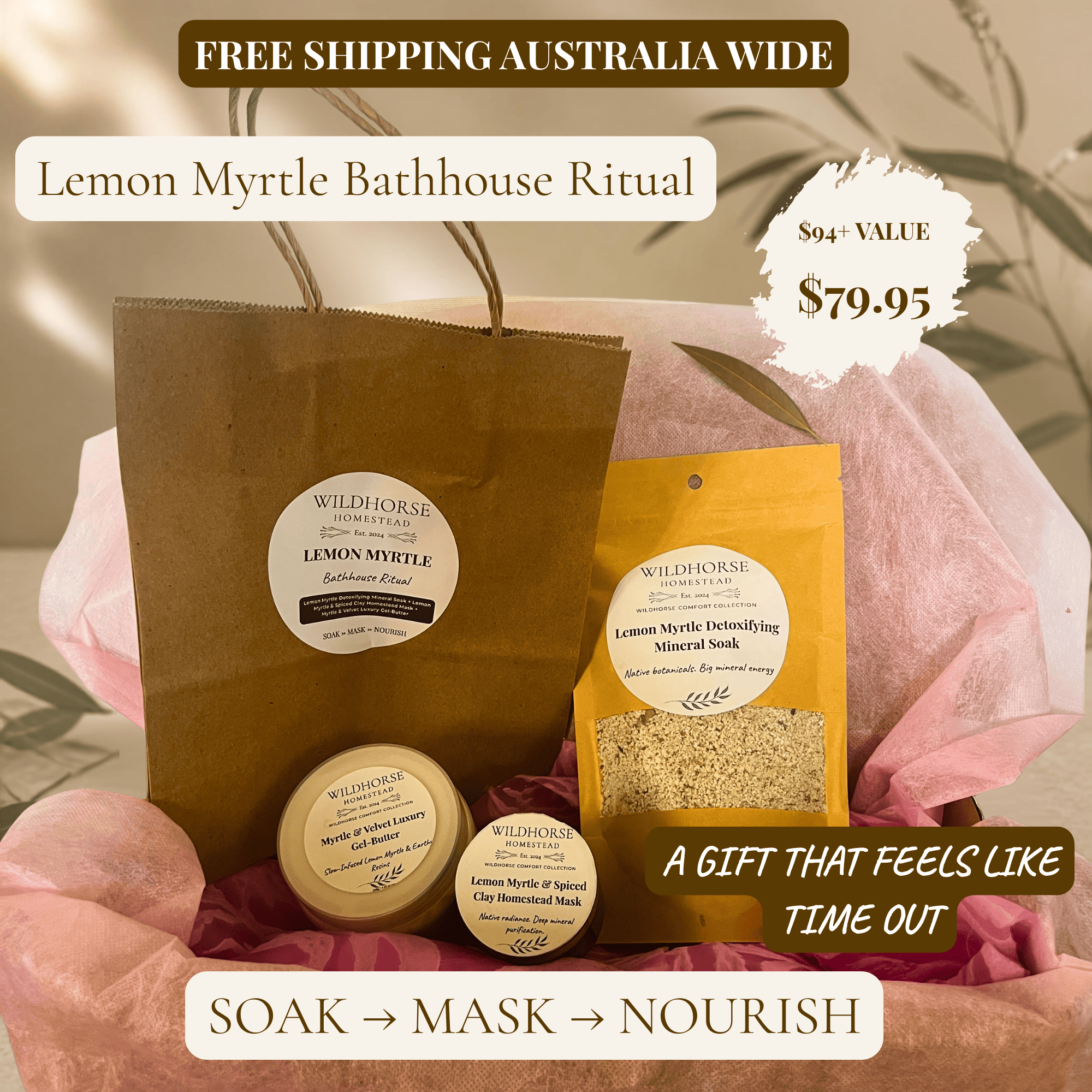 Wildhorse Lemon Myrtle Bathhouse Ritual 3-Piece Collection