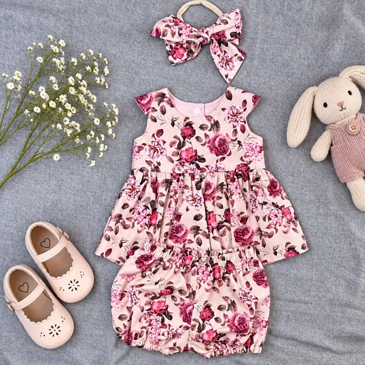 SIZE 00 Mulberry Rose Floral Baby Dress Set