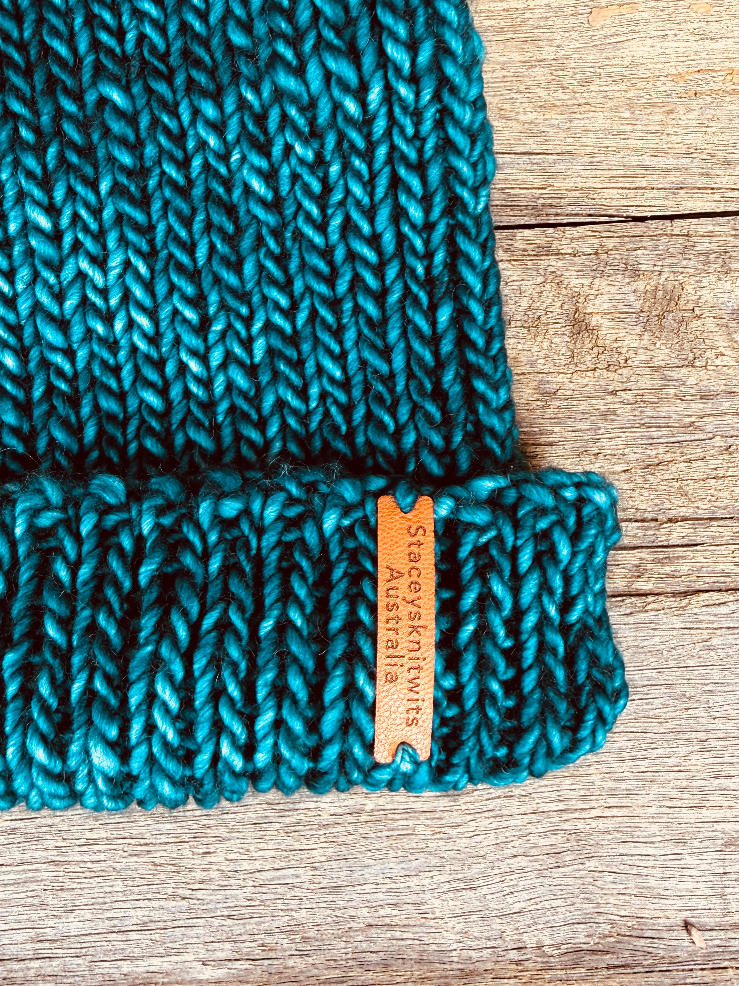 Teal Beanie, Stretchy Unisex Knitted Merino Beanie