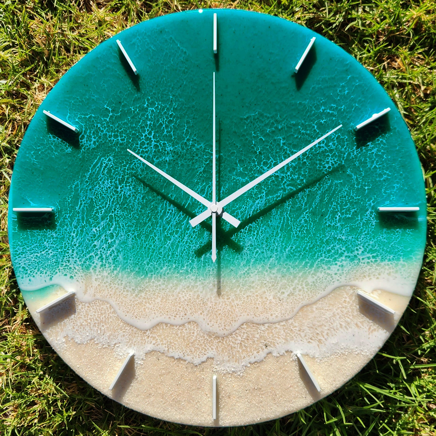 40 cm Dark Turquoise Beach Resin Art Wall Clock