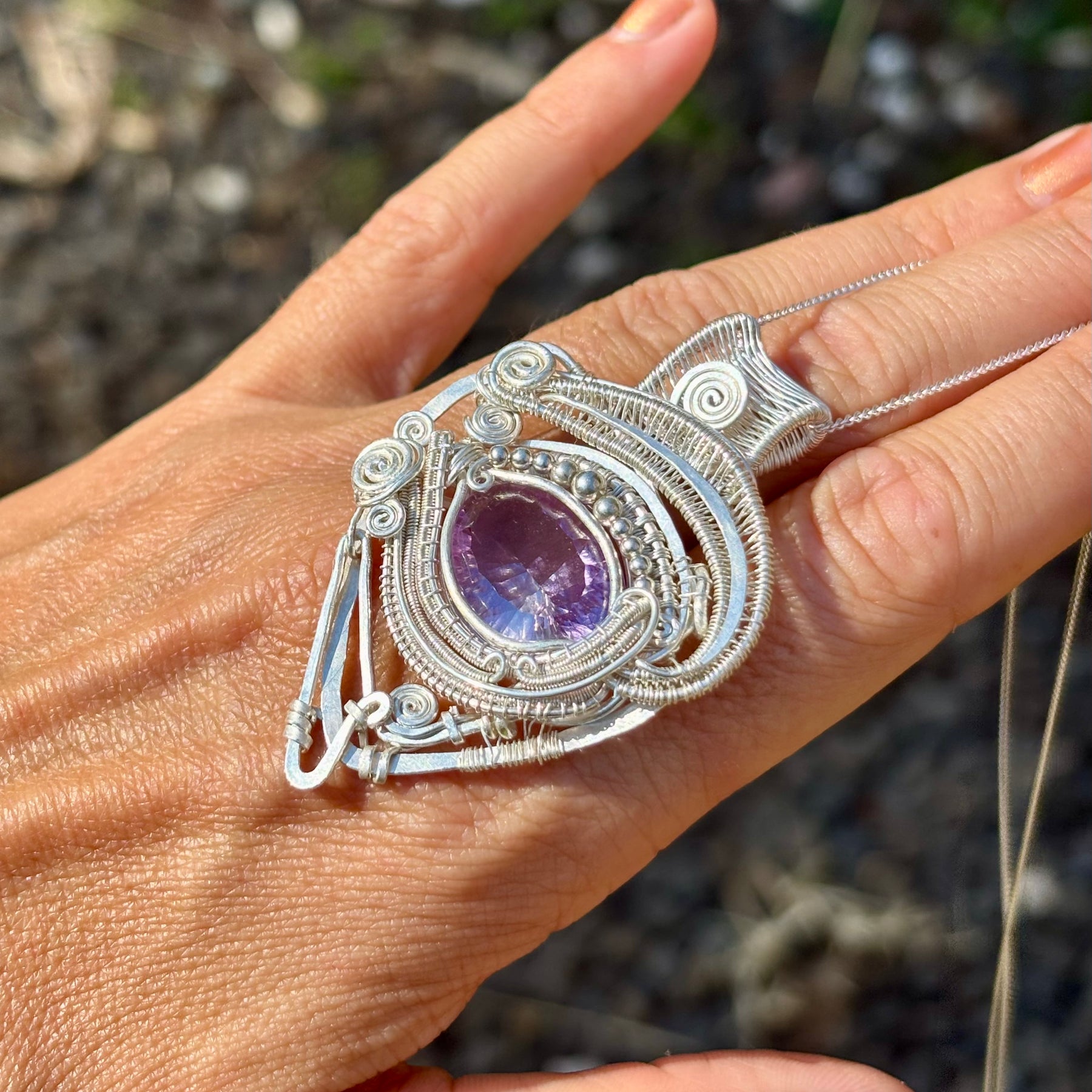 Silver Amethyst Horus eye protective Crystal pendant
